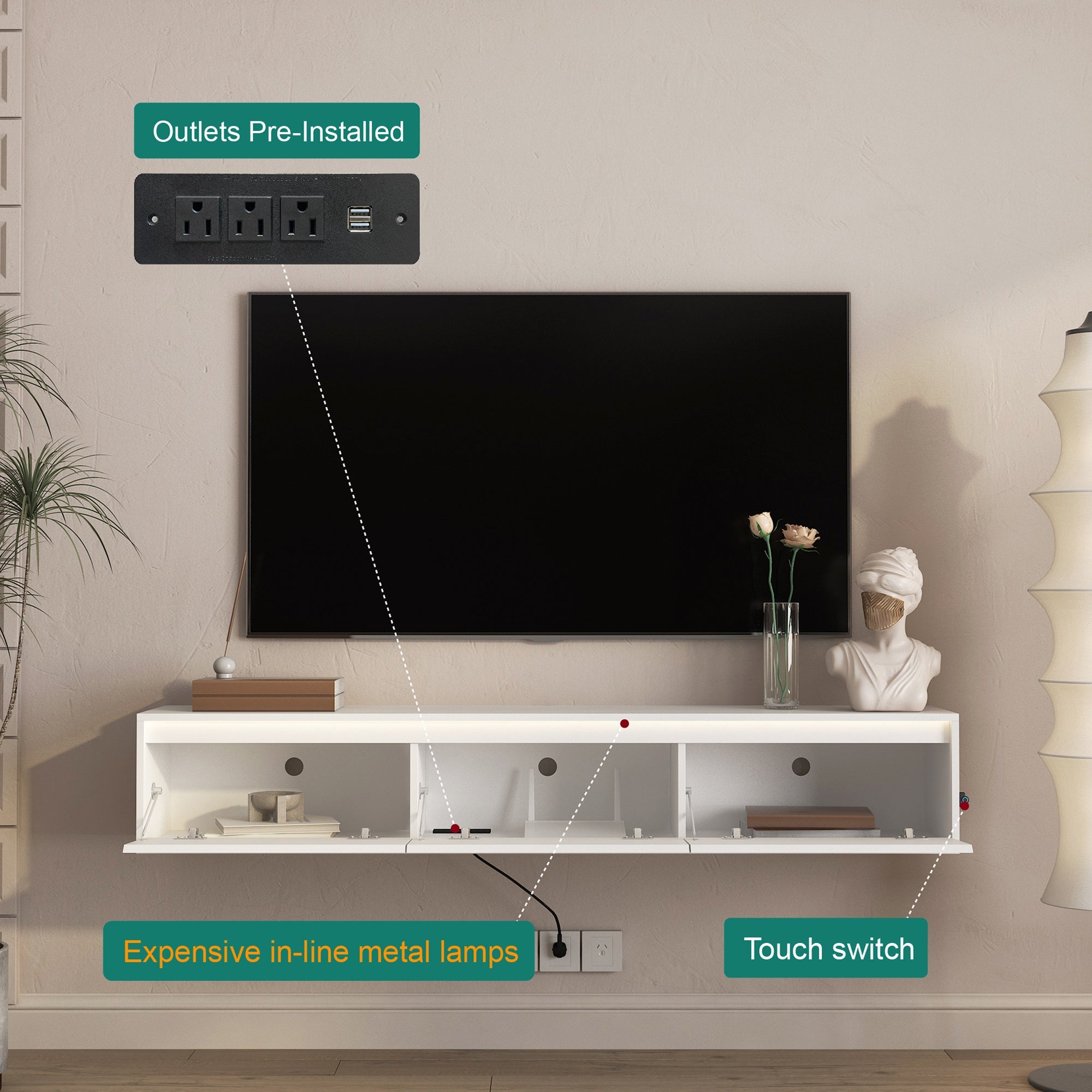 High-Gloss Suspended TV Cabinet
