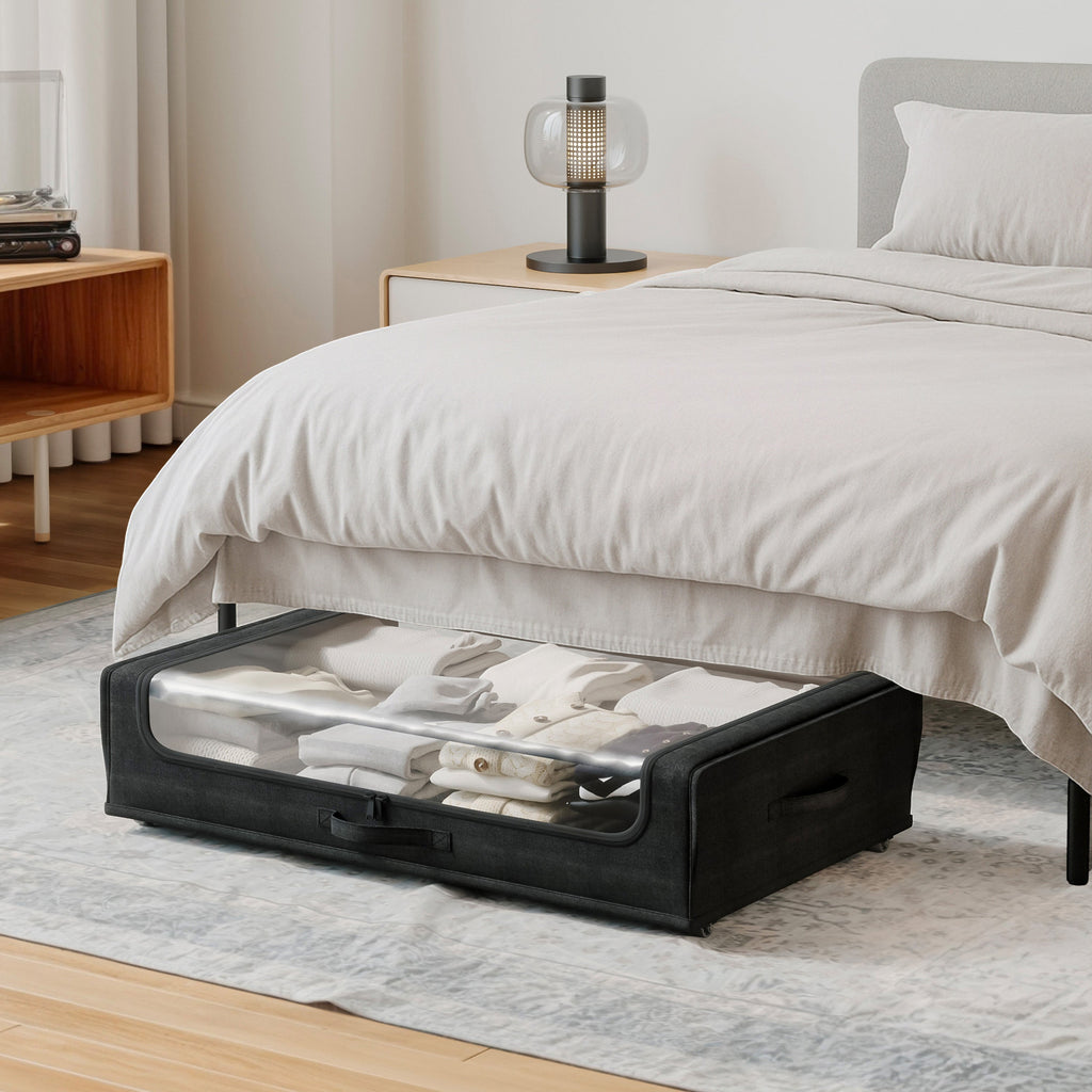 Set of 2 Under-Bed Rolling Storage Containers with Transparent Cover