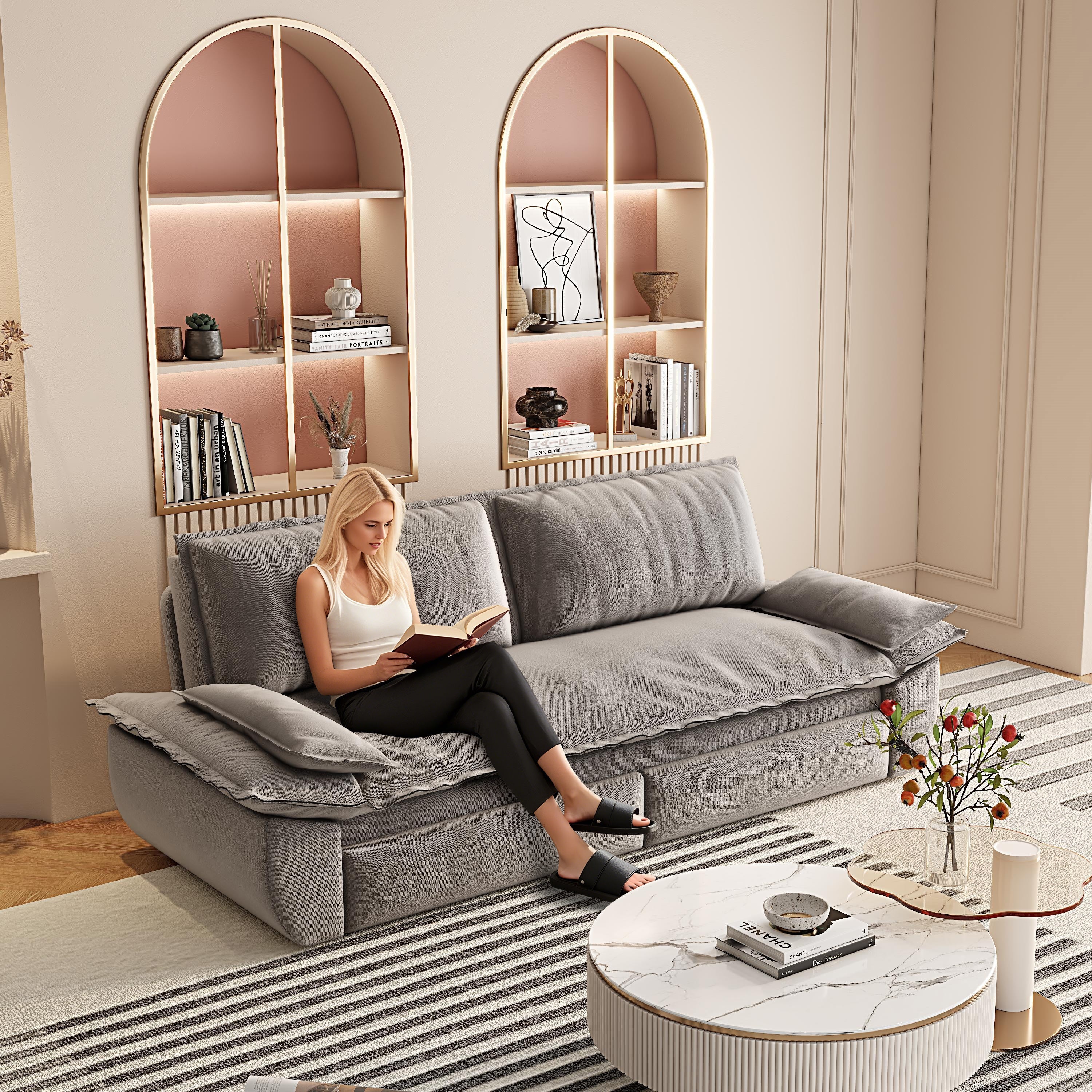 73.2" Queen Pull Out Sofa Bed - 3-in-1 Convertible Sleeper Sofa