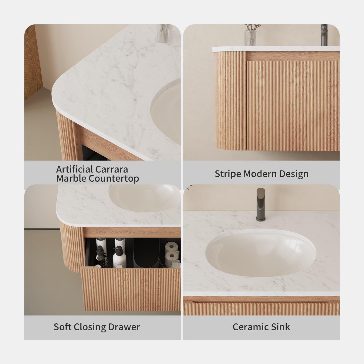 Arcora 36 Inch Wall Mounted Bathroom Vanity