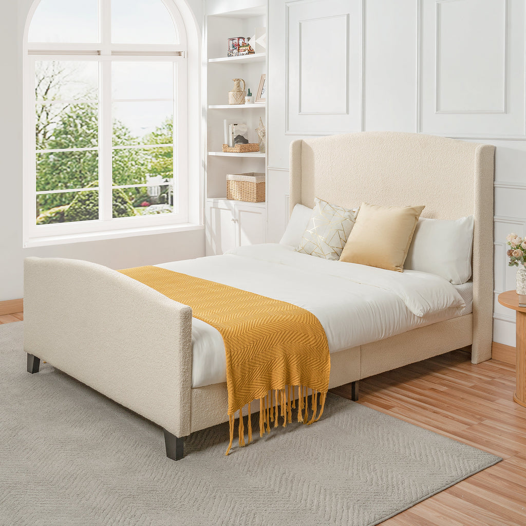 Queen Size Bed Frame with Upholstered Headboard