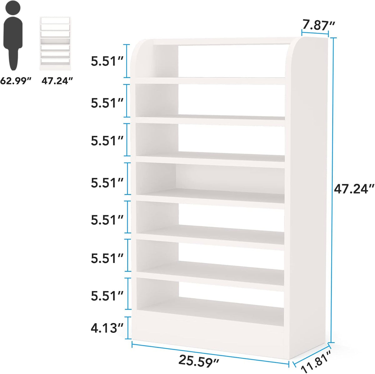25.59" White 8-Tier Shoe Rack