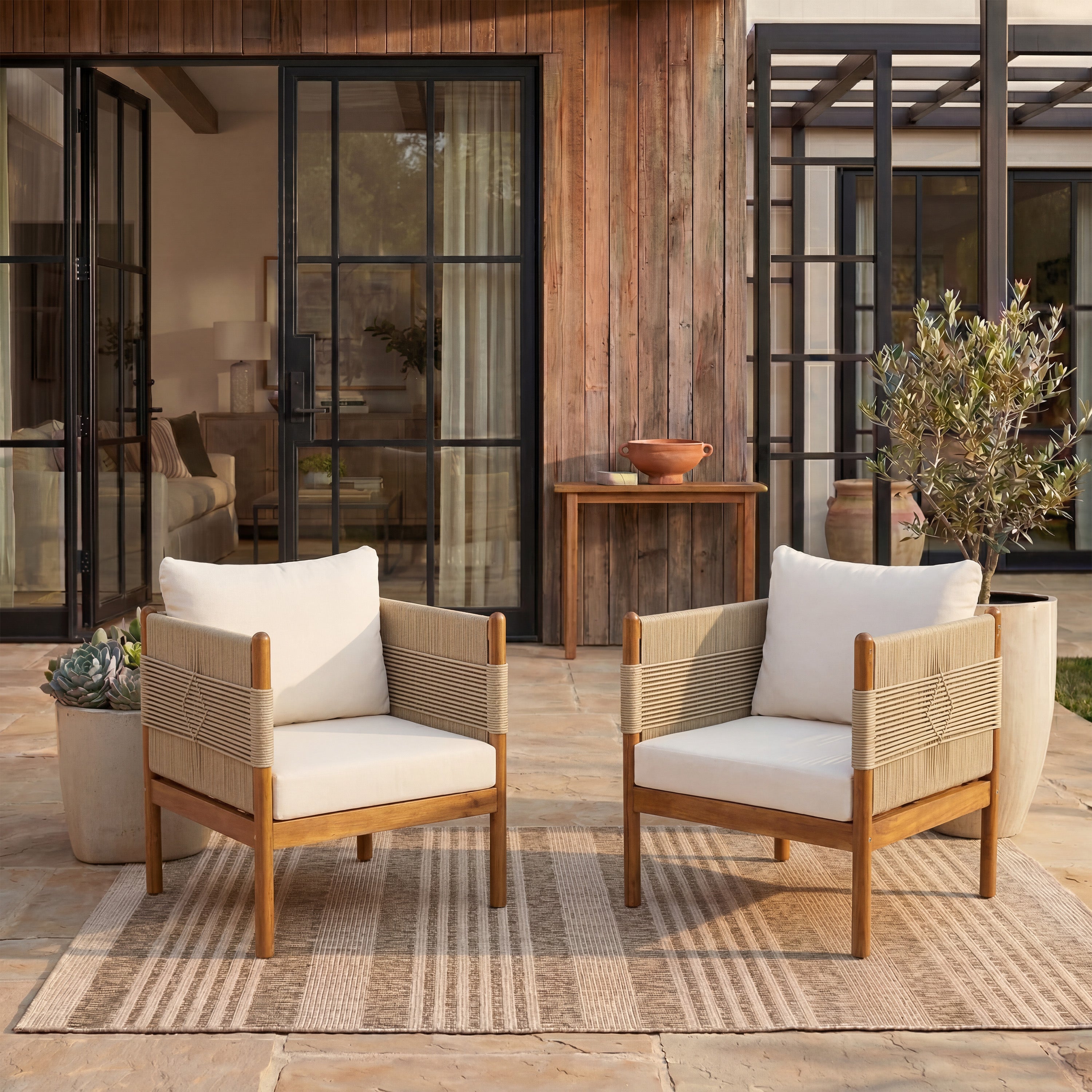 Outdoor Club Chairs (Set of 2) with Diamond-Pattern