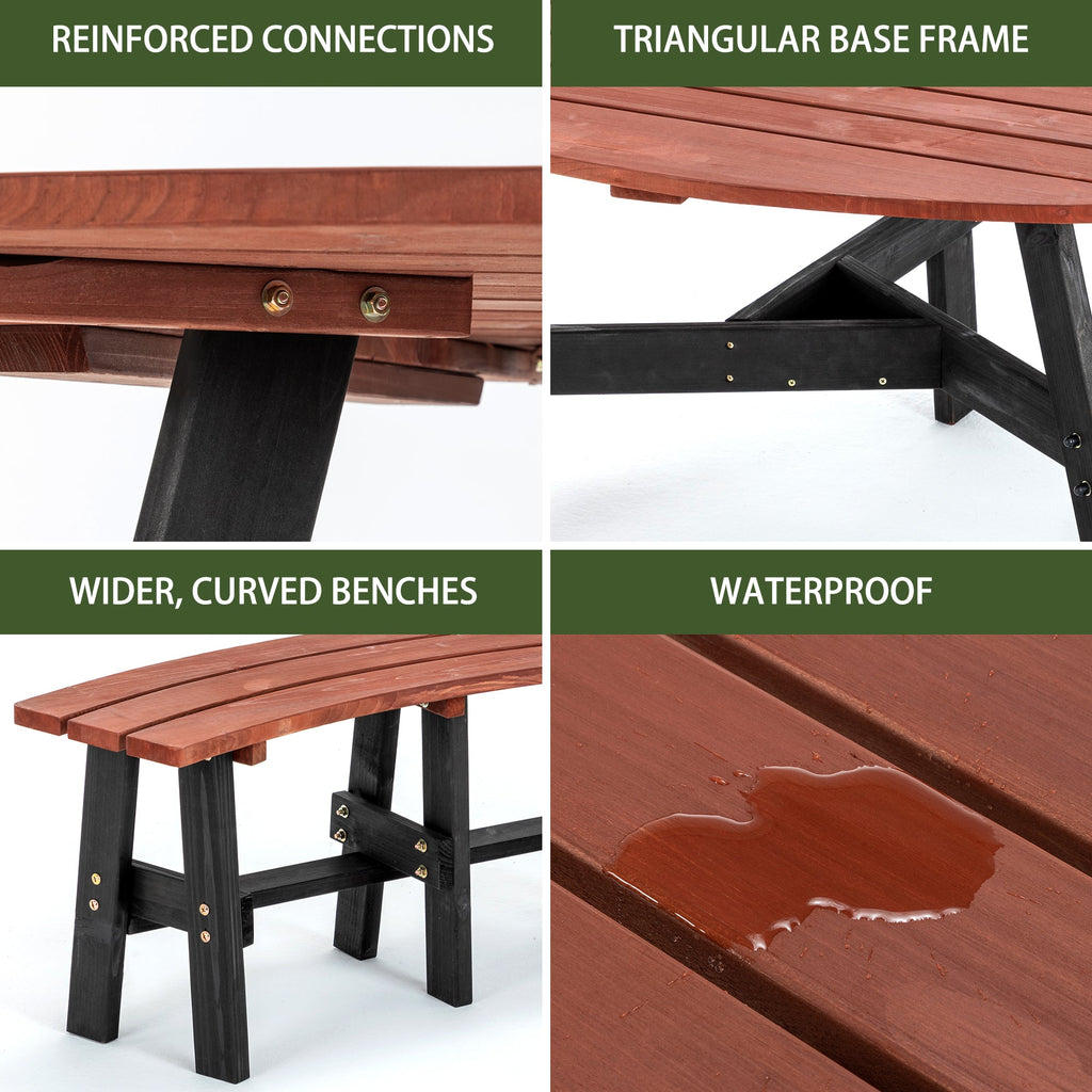6-Person Semi-Circular Outdoor Solid Fir Wood Picnic Table Set