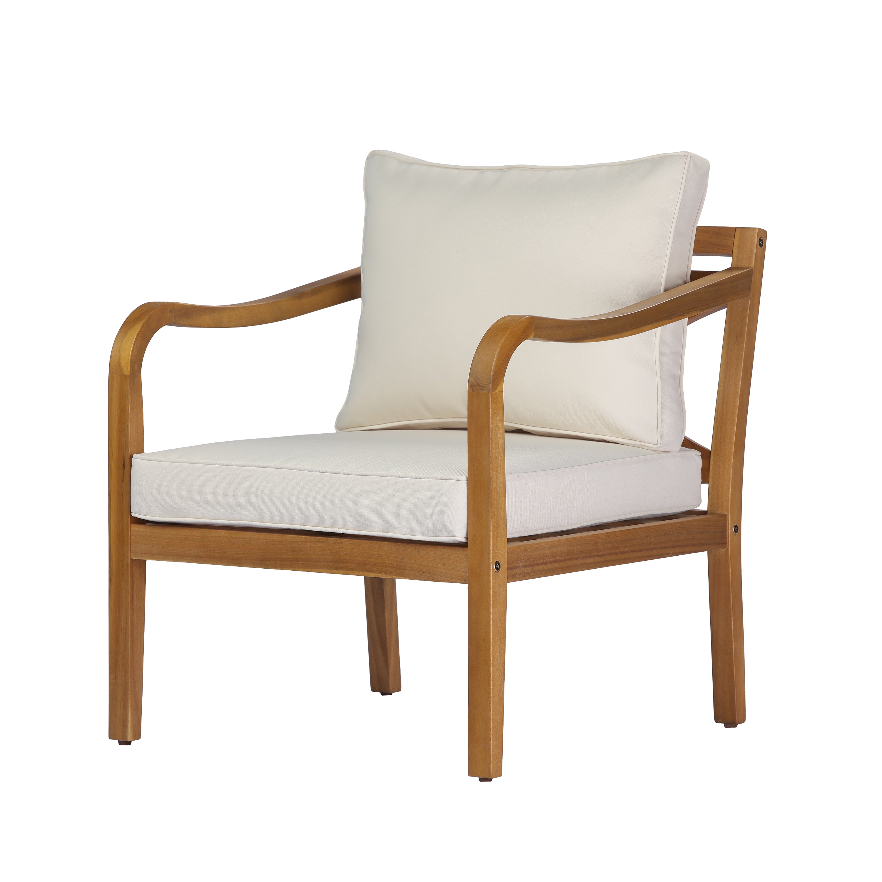 Acacia Wood Patio Furniture Club Chair Set (Teak Finish & Beige Cushion)