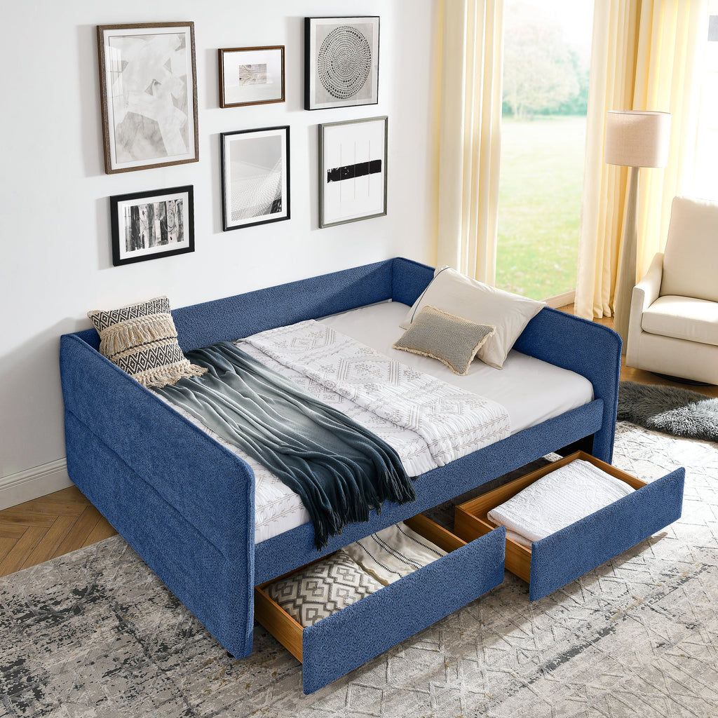 Queen Size Daybed with Two Drawers - Upholstered Tufted Sofa Bed