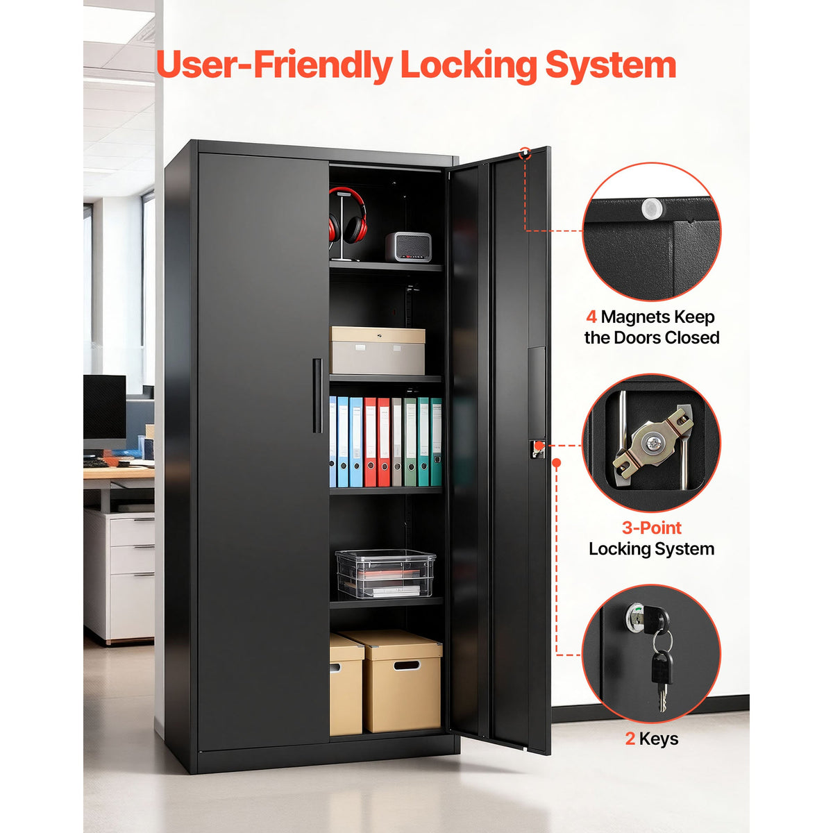 Metal Storage Cabinet with Lockable Steel Construction