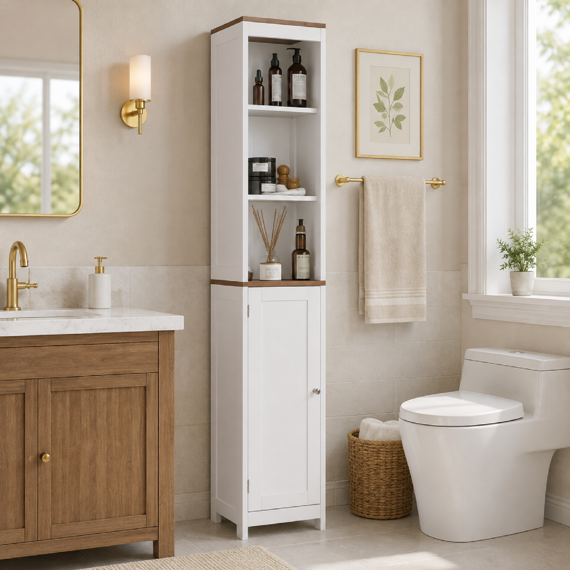 Tall Bathroom Storage Cabinet with Reversible Door
