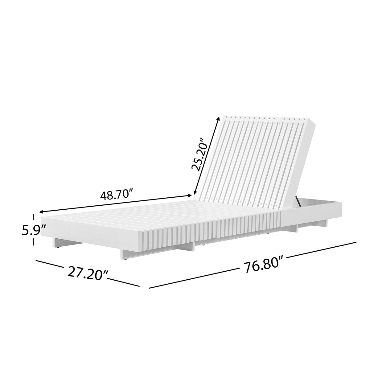 White Acacia Solid Wood Outdoor Chaise Lounge with Dark Cushions