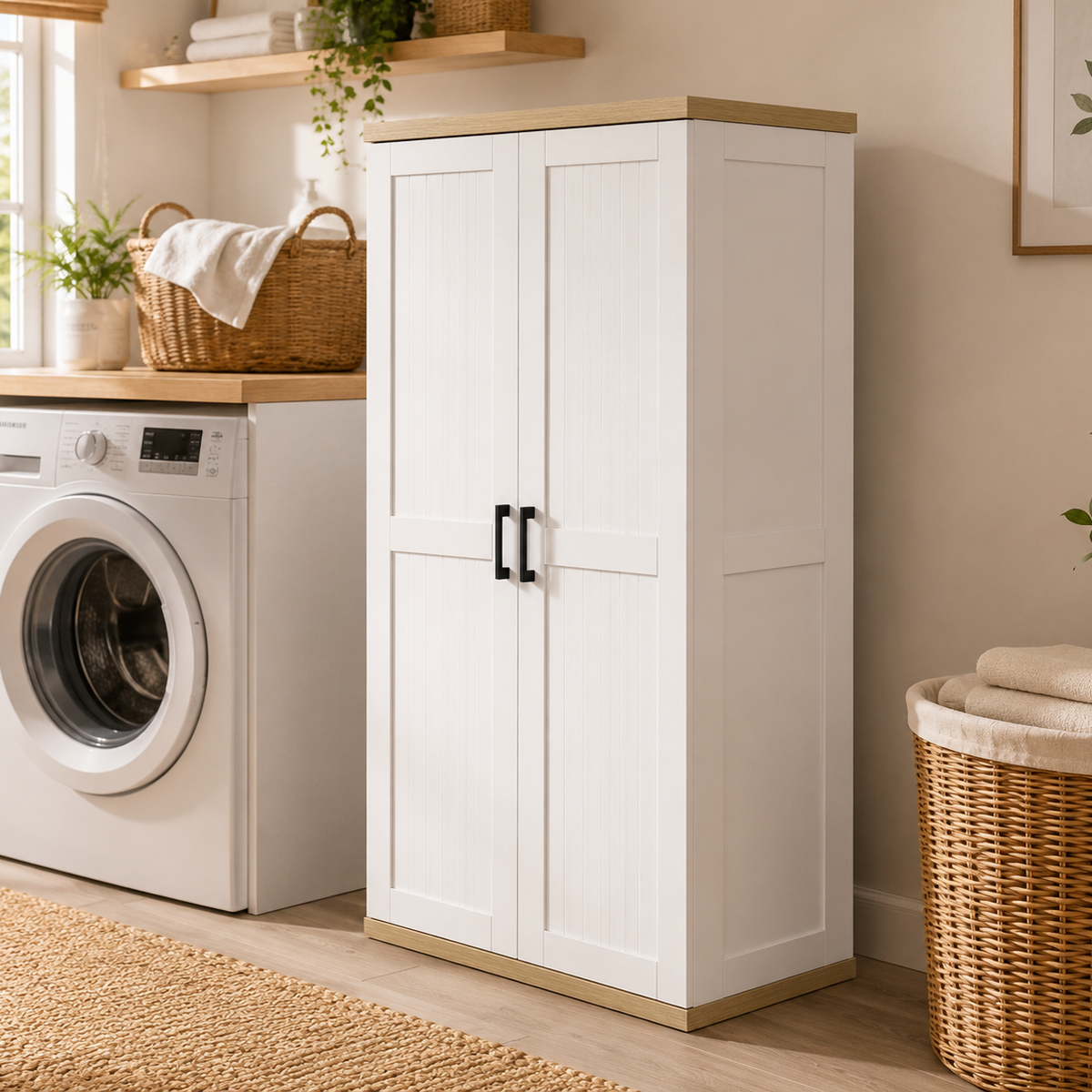 55.1" Tall Wooden Vacuum Storage Cabinet