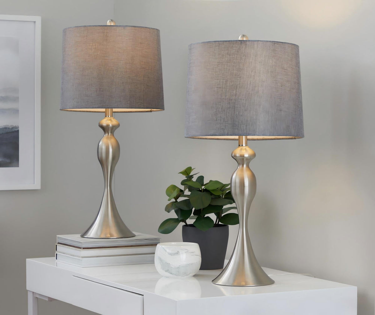 27" Contemporary Metal Table Lamp in Brushed Nickel