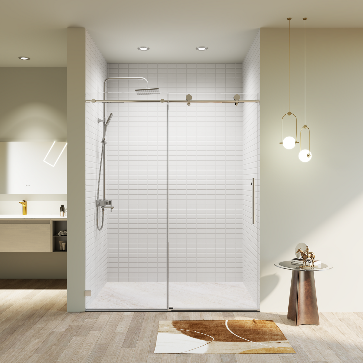 Frameless Single Sliding Shower Doors with Soft-Close Mechanism