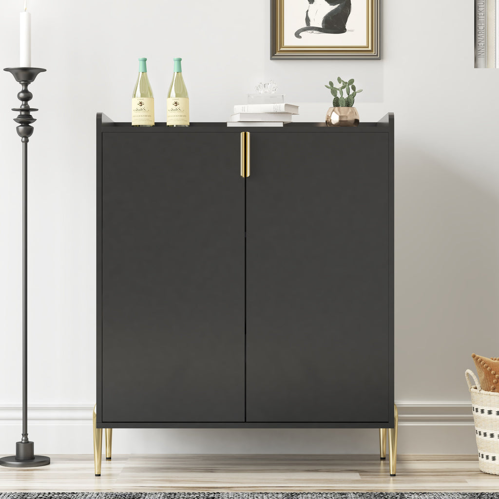 2 Doors Home Wine Bar Cabinet with Wine Rack & Adjustable Storage Shelf