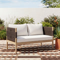 Outdoor Acacia Wood Loveseat with Diamond Rope Weave & Cushions, Light Teak