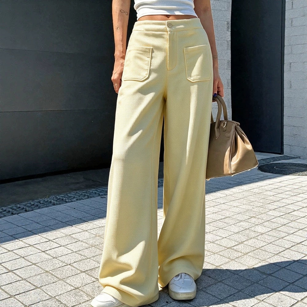Women's Casual Loose-fit Waffle-knit Multi-color Wide-leg Pants