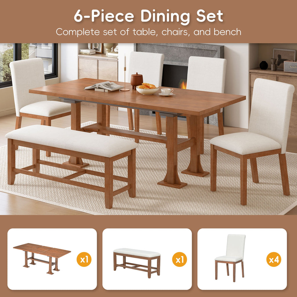 TOPMAX Farmhouse 76-Inch 6-Piece Extendable Dining Table Set