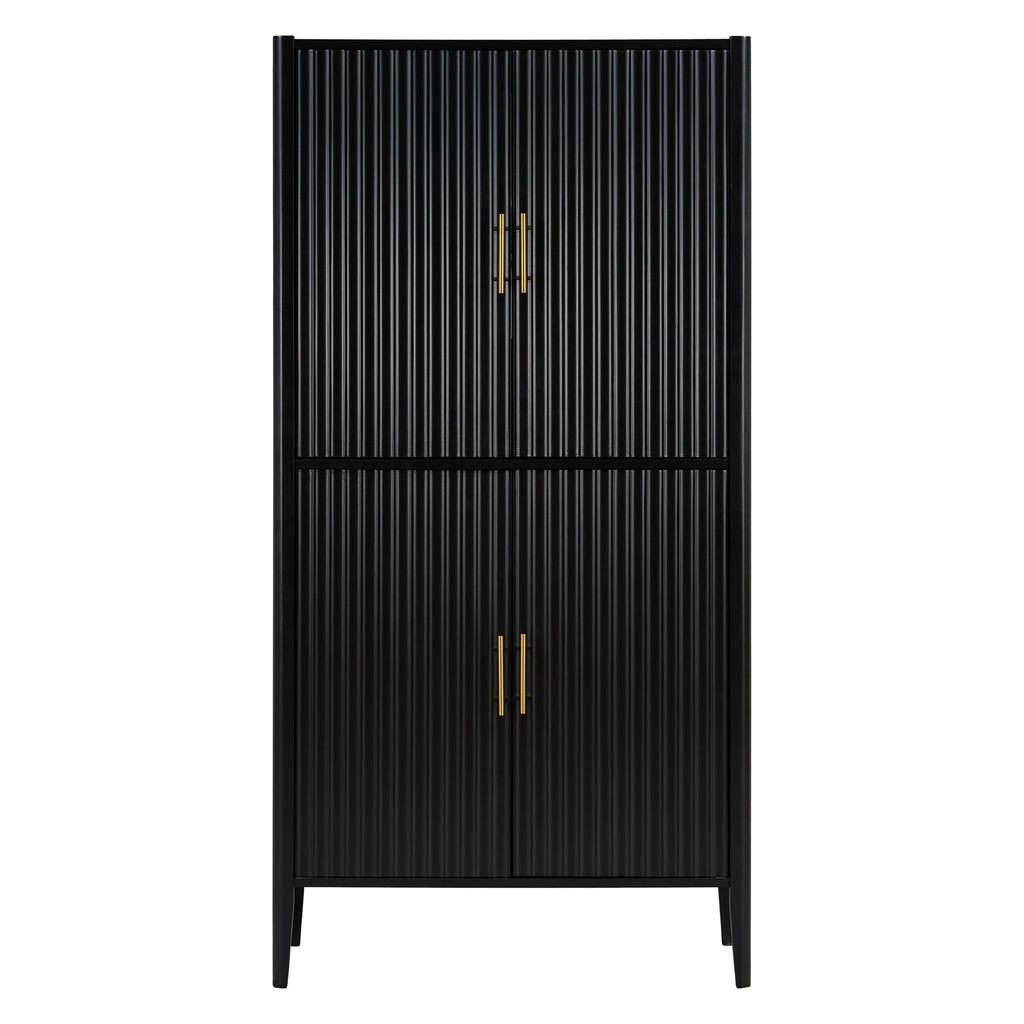 U_STYLE Modern Fluted Wine Cabinet with Glass Display & Stemware Rack