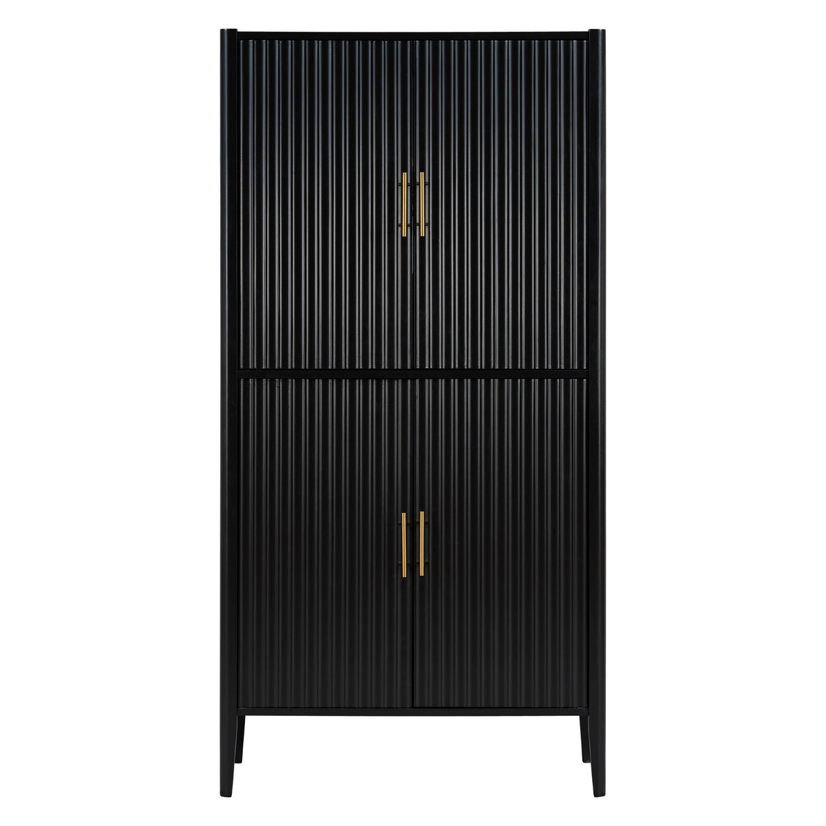 U_STYLE Modern Fluted Wine Cabinet with Glass Display & Stemware Rack
