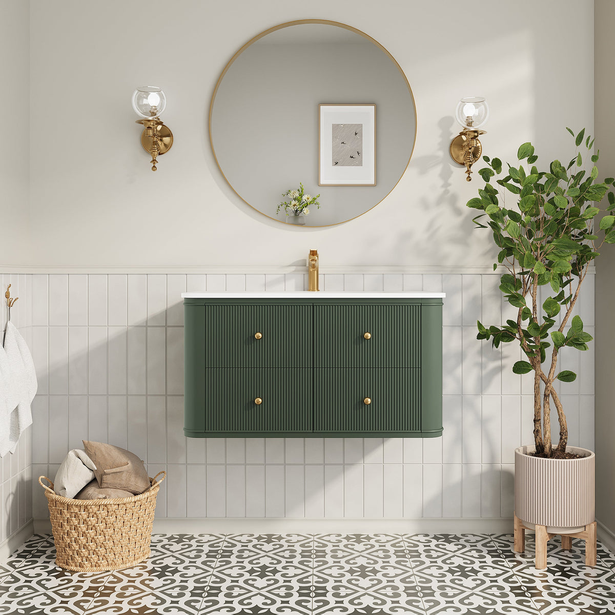 36" Wall Mounted & Floating Single Bathroom Vanity