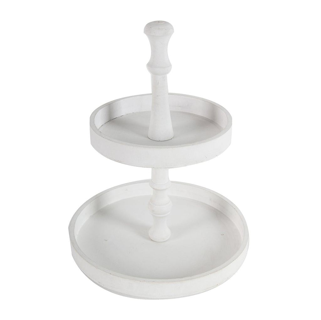 D11.8x15.4" Two-Tiered Round Wooden Tray