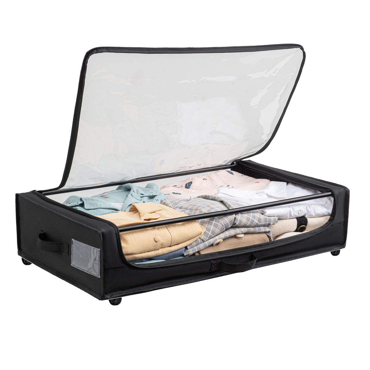 Set of 2 Under-Bed Rolling Storage Containers with Transparent Cover