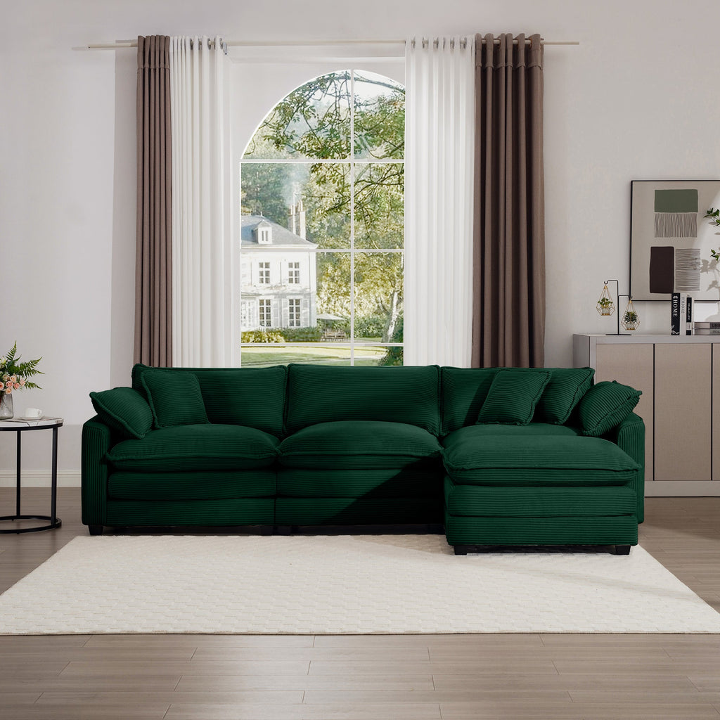 Corduroy 3-Seater Sofa with Ottoman