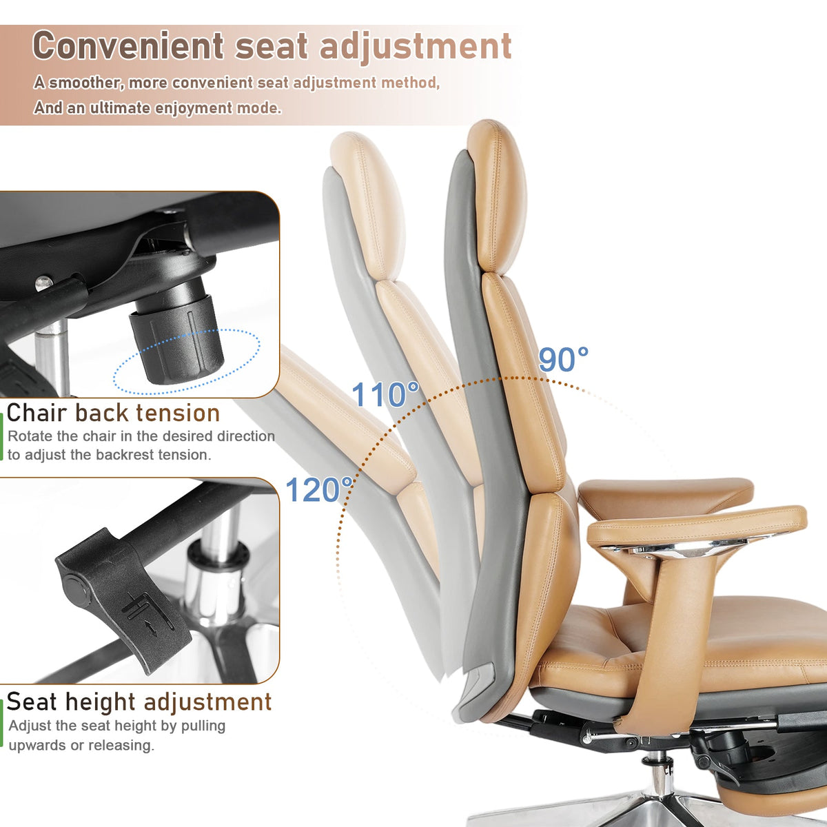 Genuine Leather Office Chair with Flexible Footrest