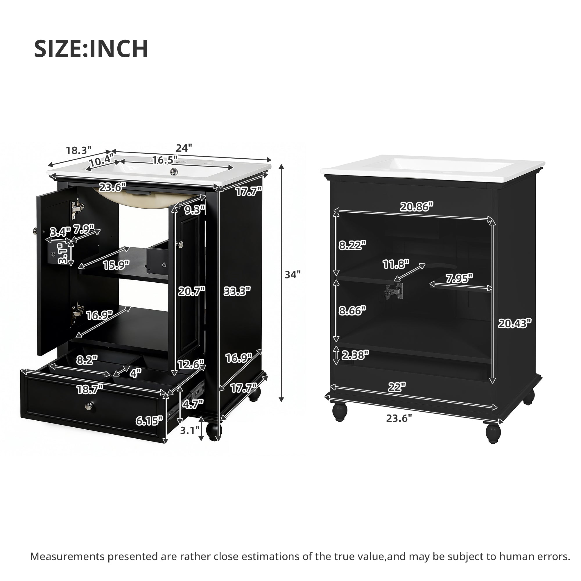 24'' Bathroom Vanity with Ceramic Sink