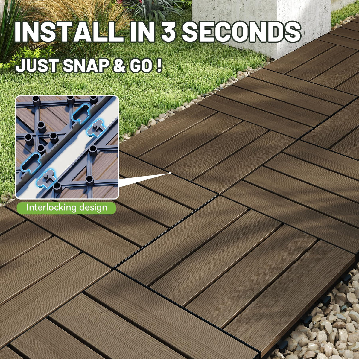 36 Pcs Interlocking Deck Tiles - Outdoor Waterproof Flooring