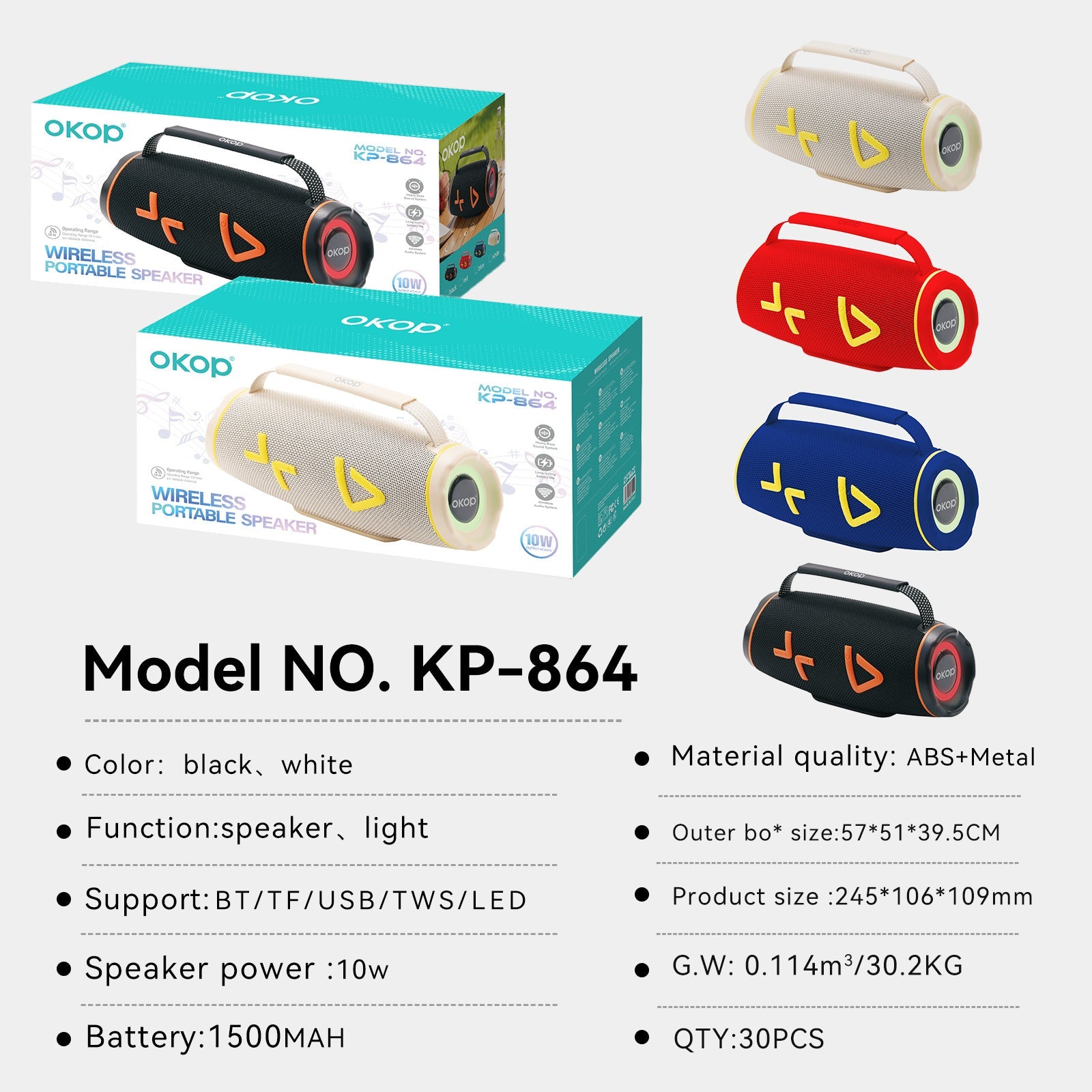 KP-864 Bluetooth Speaker New Portable Model With Powerful Sound Card Slot TWS Pairing And Bass-Boosted Design Hot-Selling Cross-Border Product