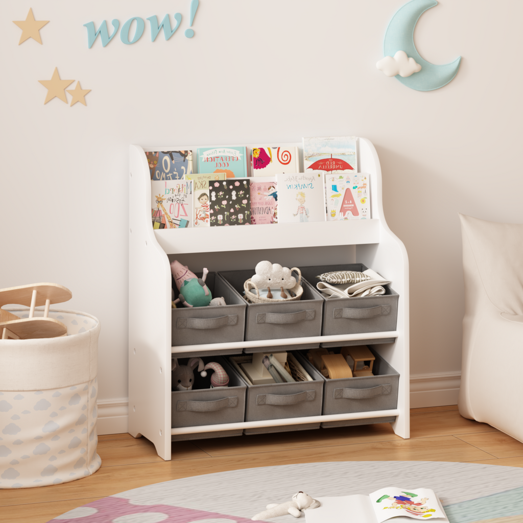 Kids Bookshelf with 6 Fabric Storage Bins