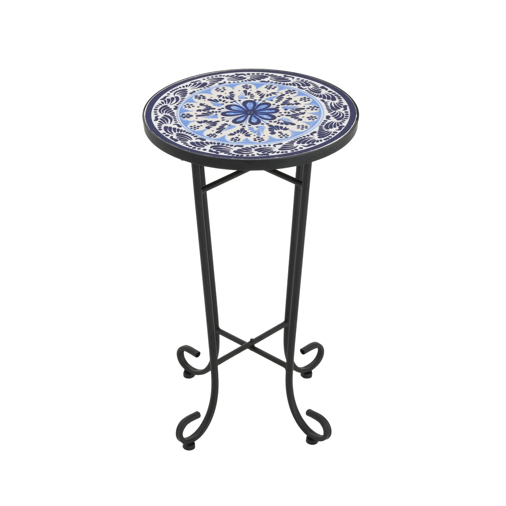 Patio Side Table, Blue + Black