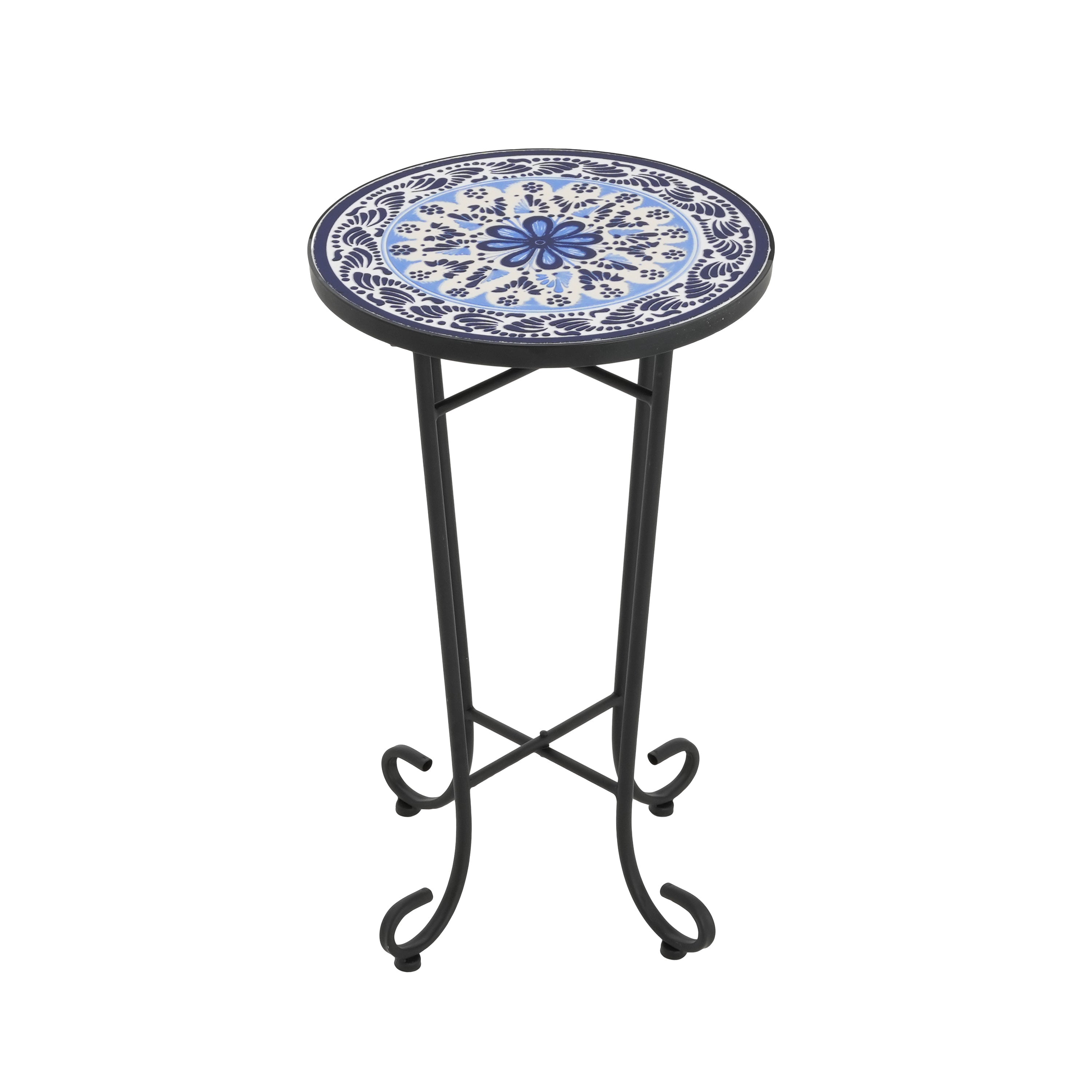 Patio Side Table, Blue + Black