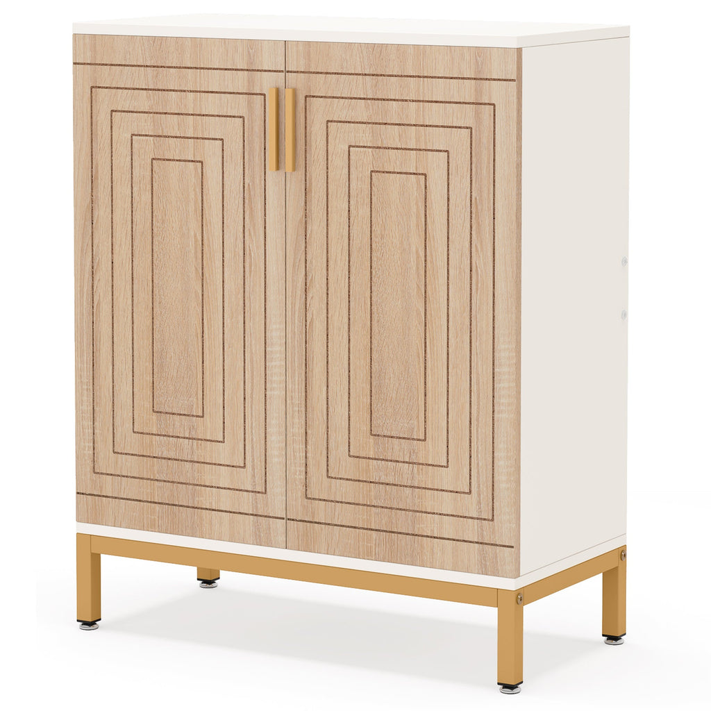 31.5" White & Natural Wood Shoe Cabinet