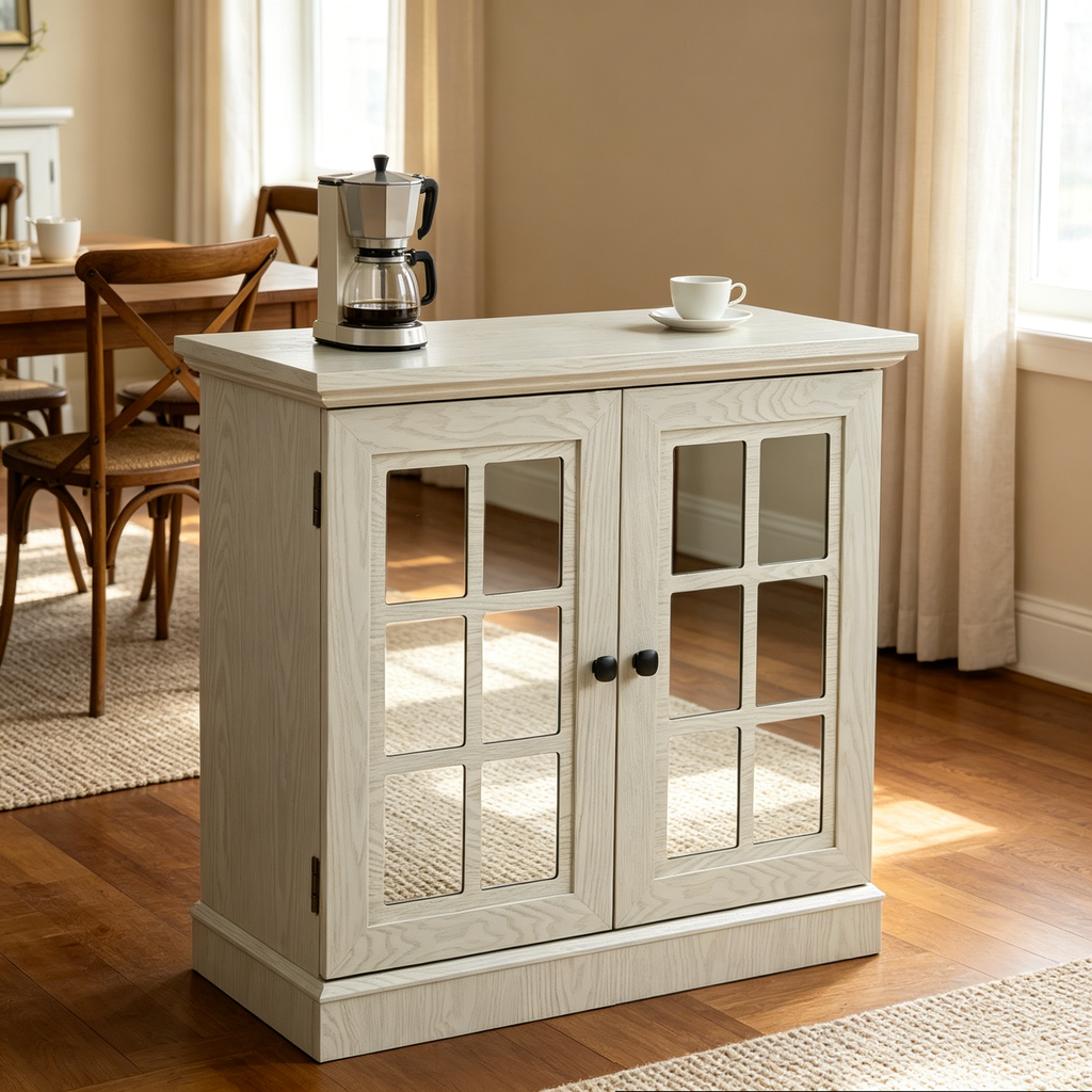 Storage Sideboard Cabinet with Decorative Acrylic Mirrored Doors
