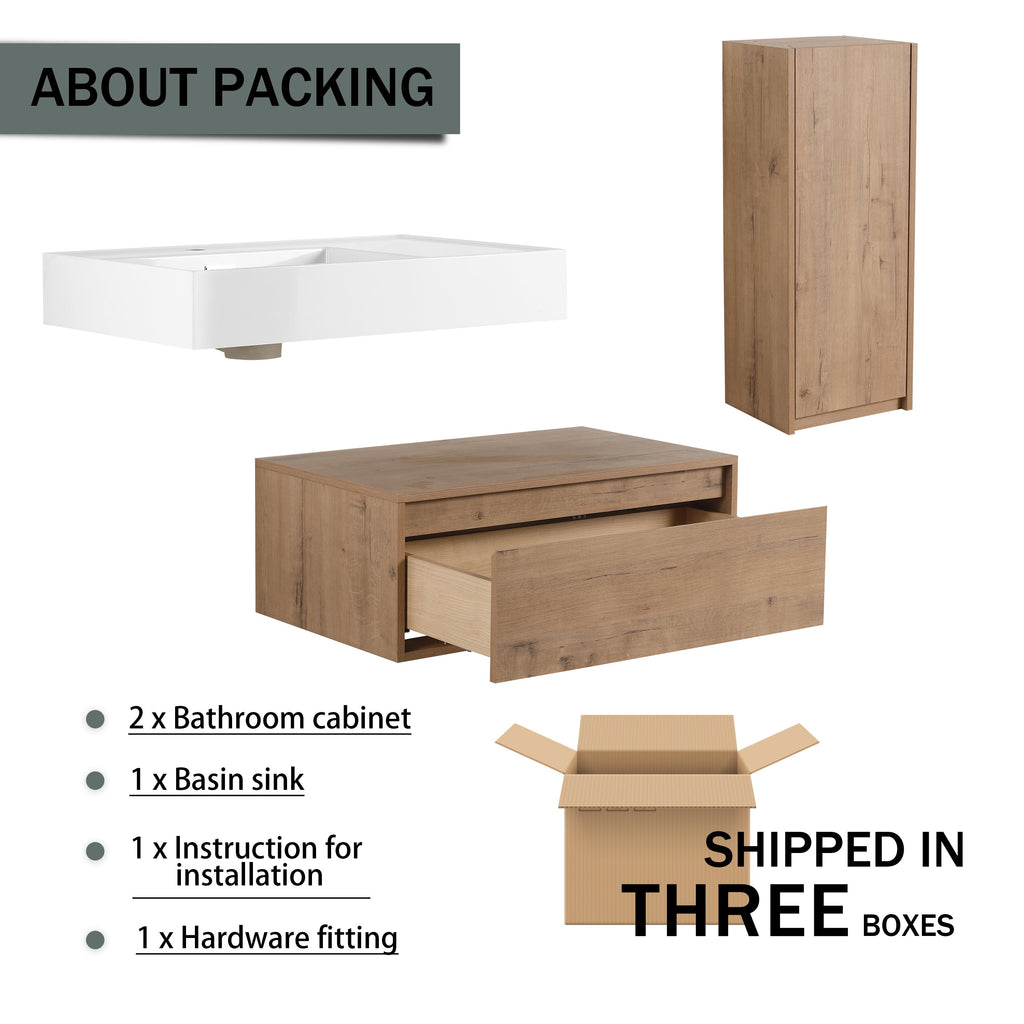30 Inch Wall-Mounted Bathroom Vanity with Resin Sink and Side Cabinet