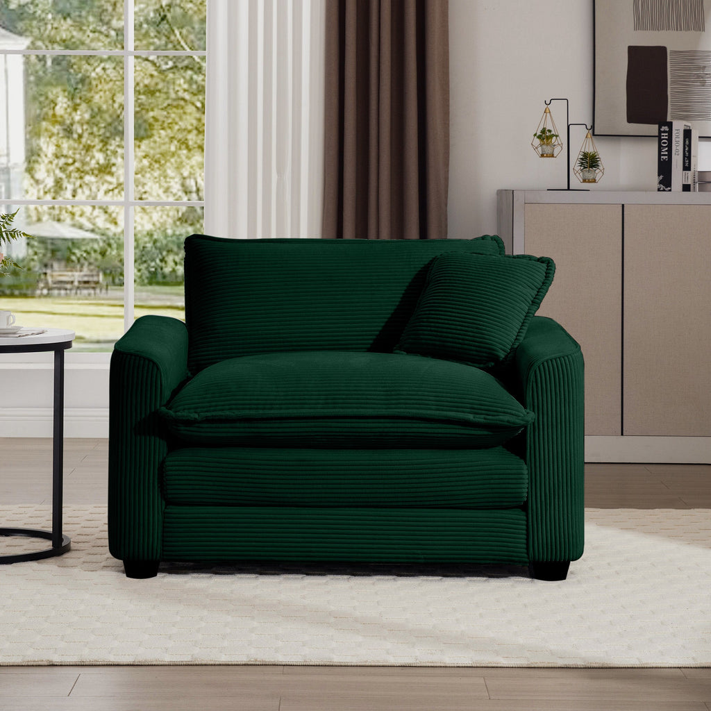 Green Corduroy Fabric Comfortable Single Chair Deep Seat Sofa