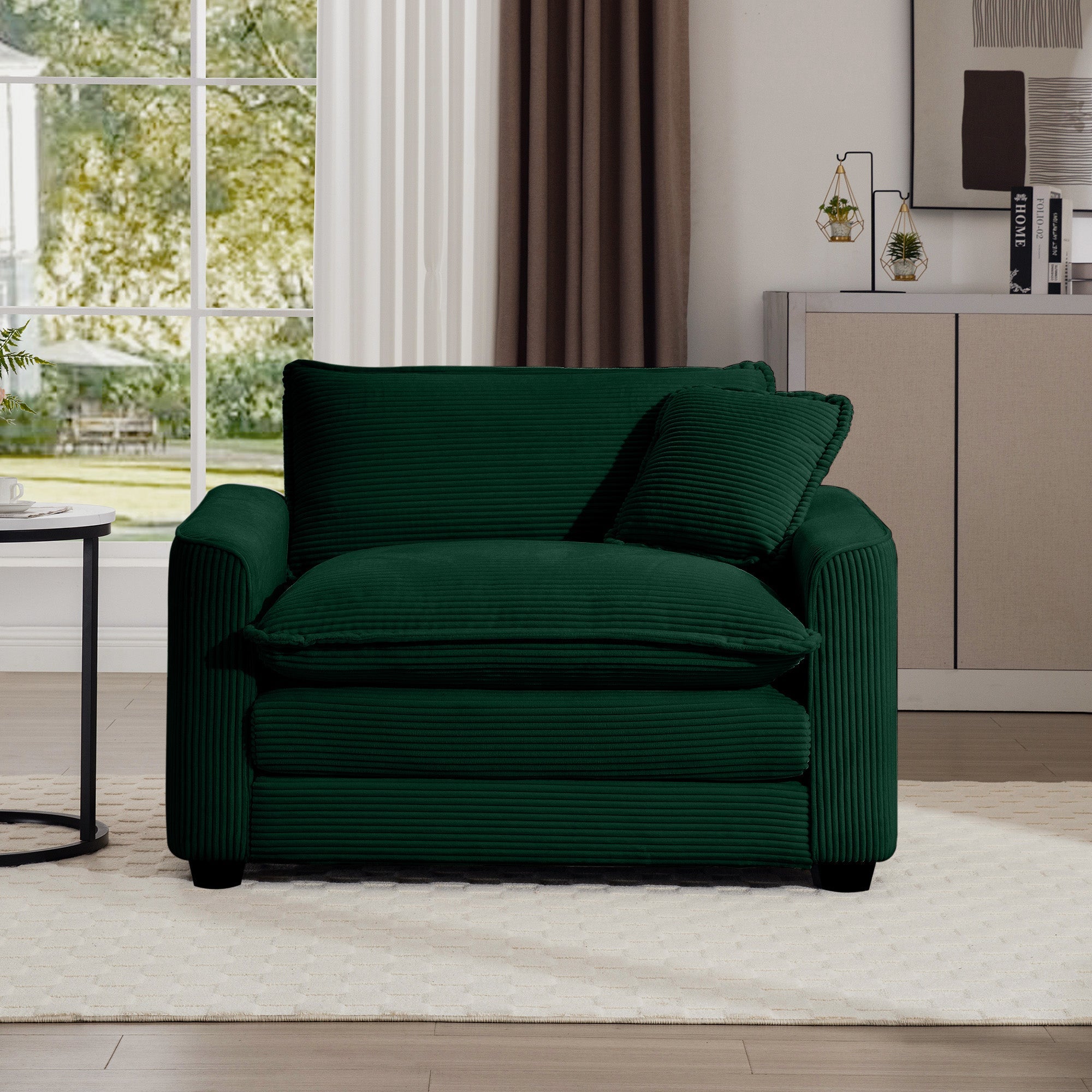 Green Corduroy Fabric Comfortable Single Chair Deep Seat Sofa