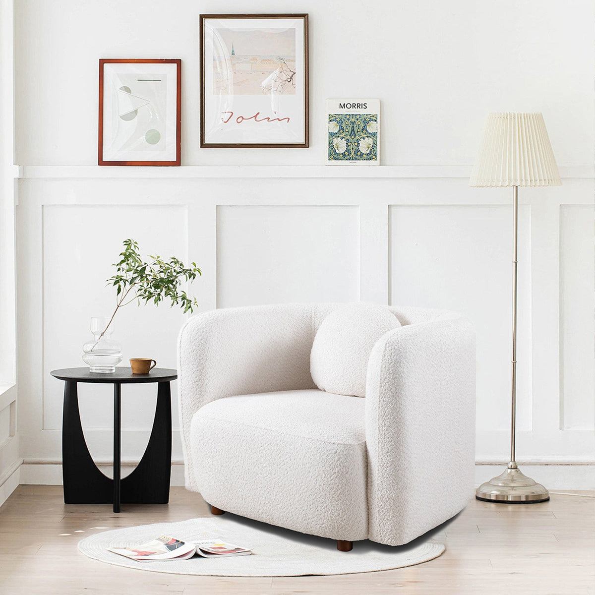 Accent Square Sofa Chair - Boucle Fabric Upholstered