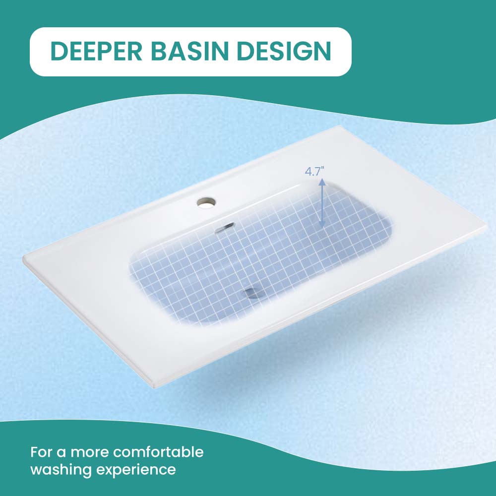 Glossy White Ceramic Integrated Sink