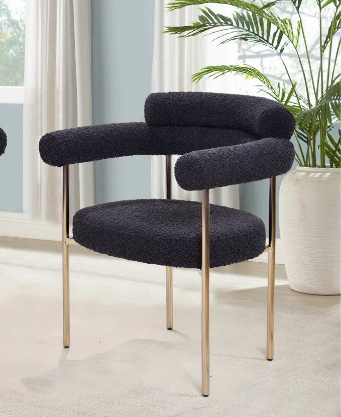 Set of 2 Boucle Fabric Kitchen Dining Chairs with Armrest