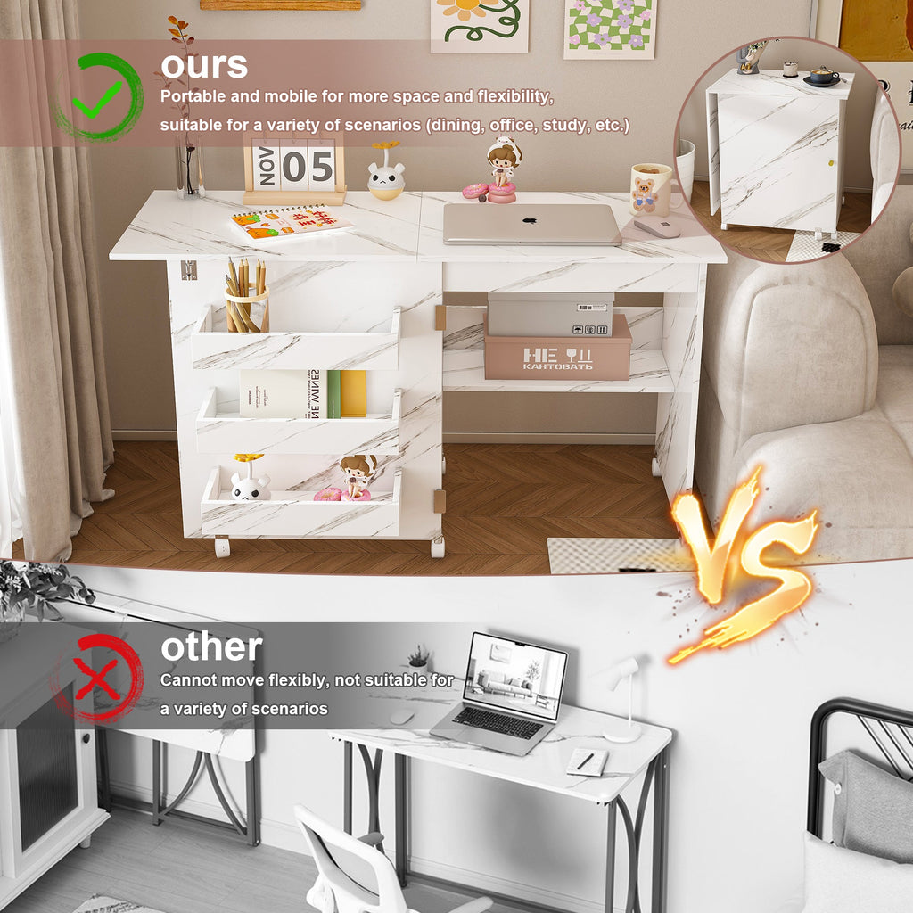 4-in-1 Folding Sewing Table with Lockable Wheels