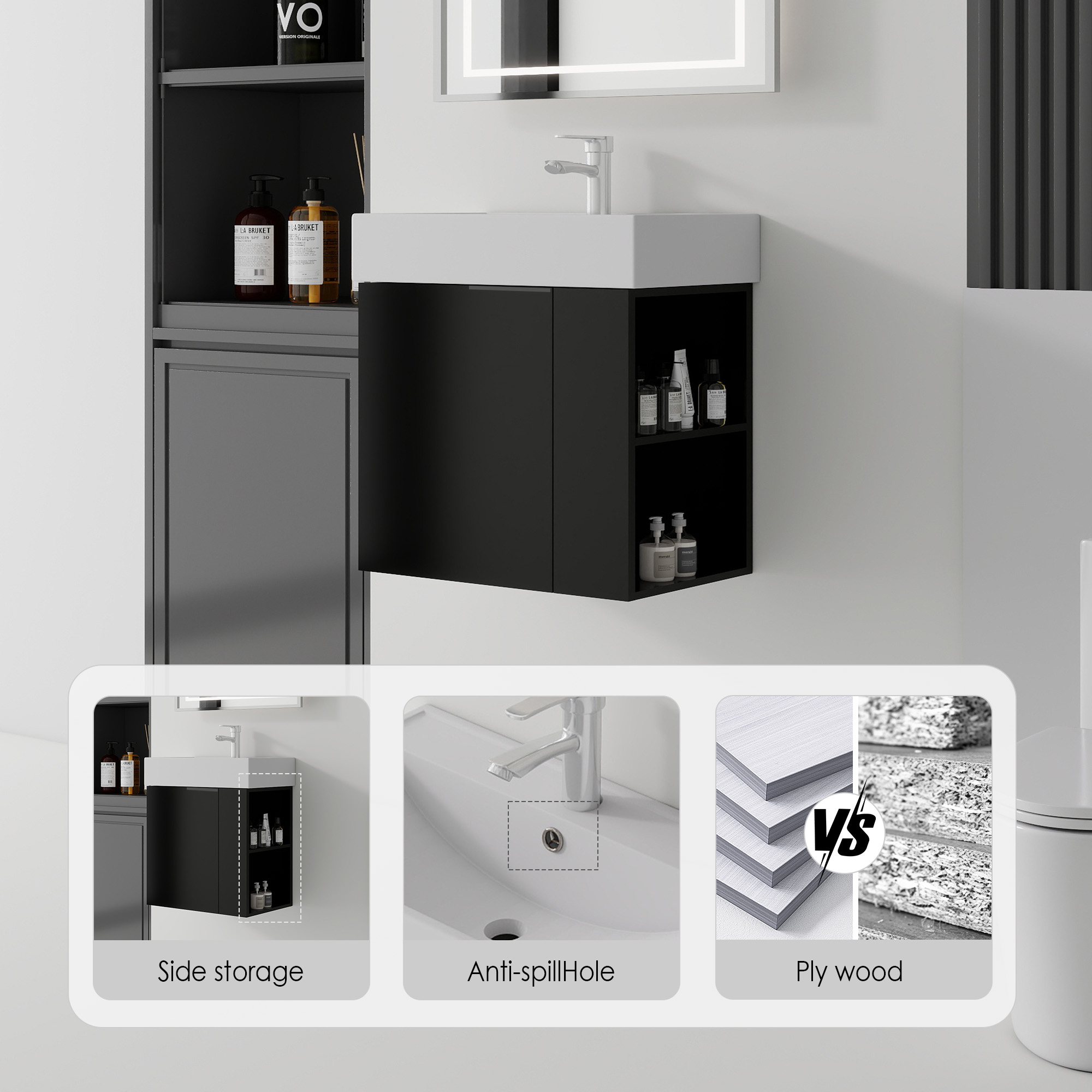 21.6" Floating Bathroom Vanity Combo