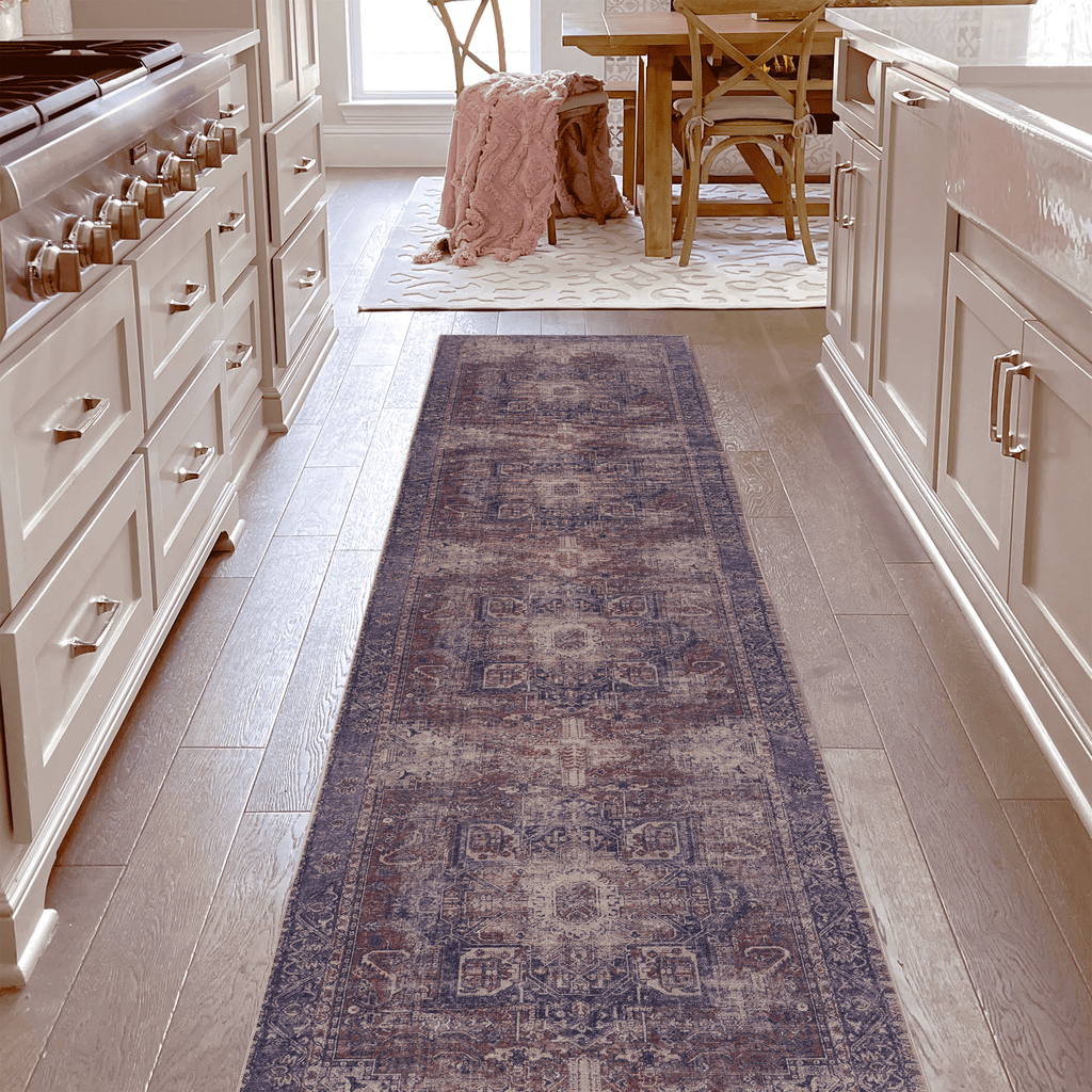 MAVAL Burgundy Washable Runner Rug 2'6'' x 10'