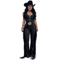 C7831 Cross Border 2026 New Women Sexy Western-style Halterneck Fringe Wide-leg Pants Slim-fit Party Jumpsuit