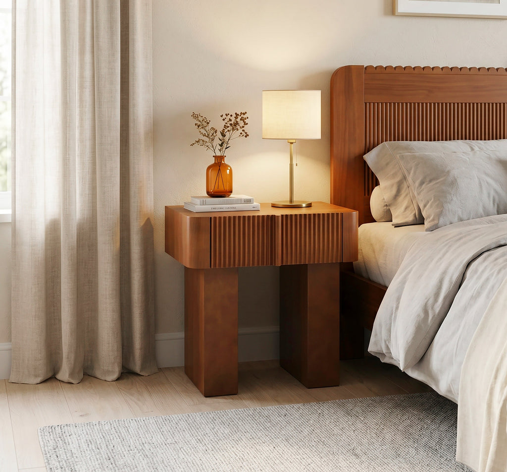 Wood End Table with Drawer, Mid-Century Accent Side Table