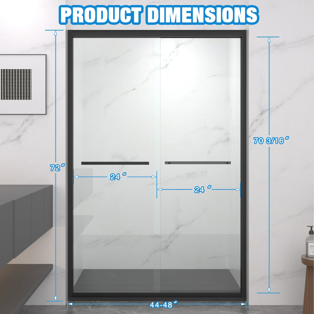 Aluminum Frame Double Sliding Shower Door 44-48"x72"