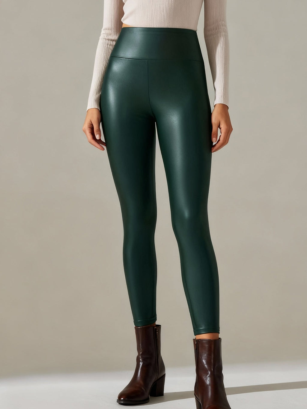 Women Faux Leather Leggings, High Waisted PU Leather Stretch Skinny Pants For Fall Winter Casual Daily Wear