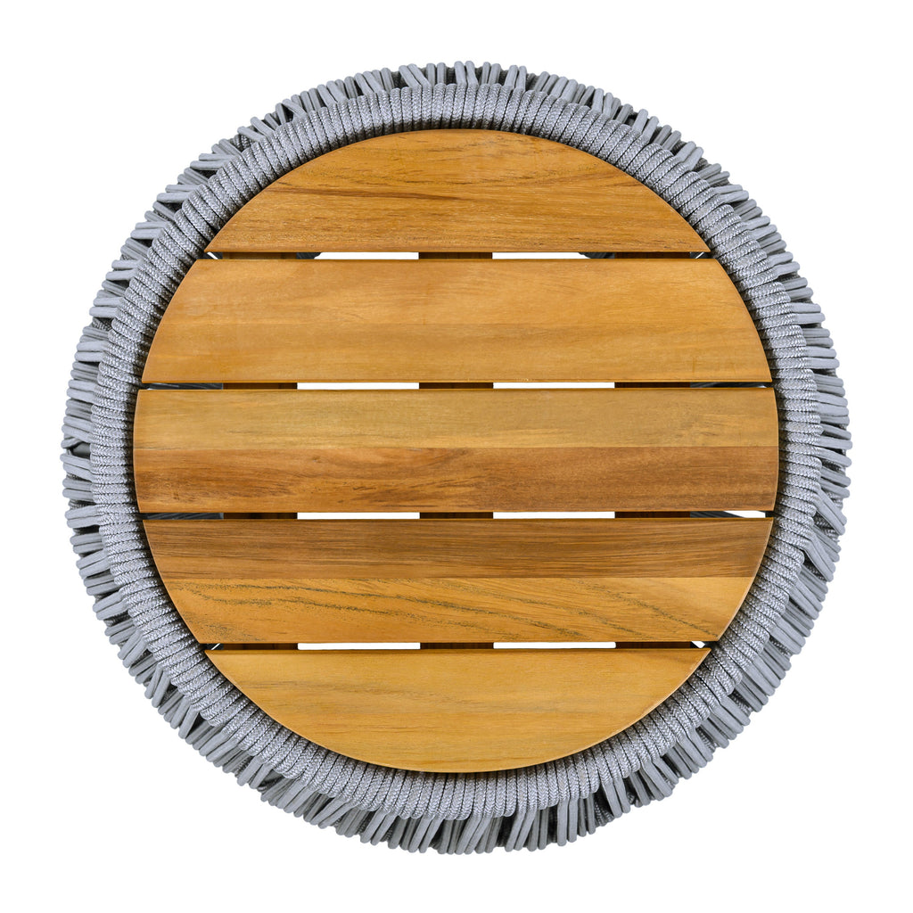 Acacia Wood Side Table with Grey Rope Design