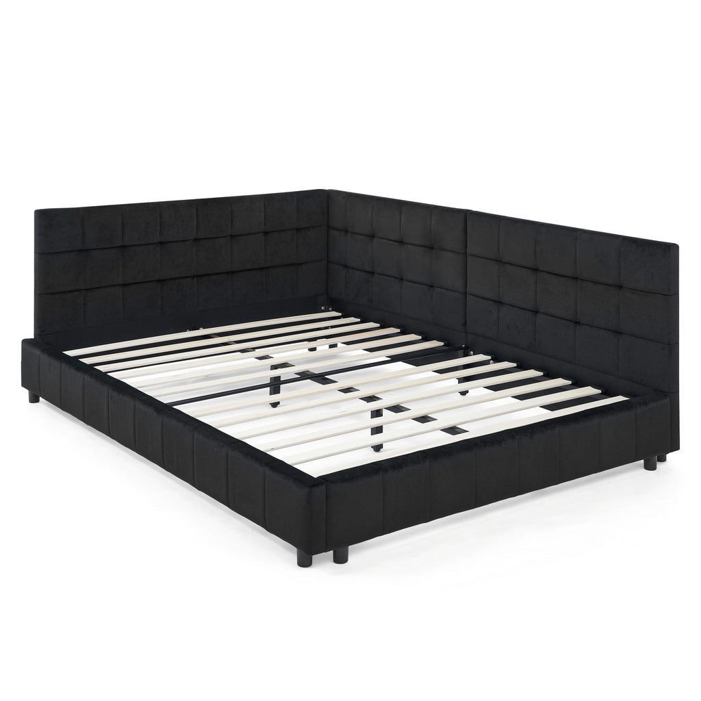 Full Size Upholstered Tufted Bed Frame - Black Velvet